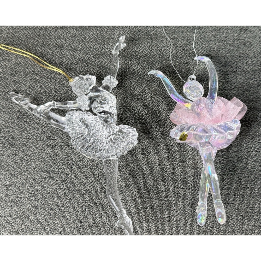Lot Of 2 Clear Acrylic 5" Ballerina Dancer Christmas Tree Ornaments